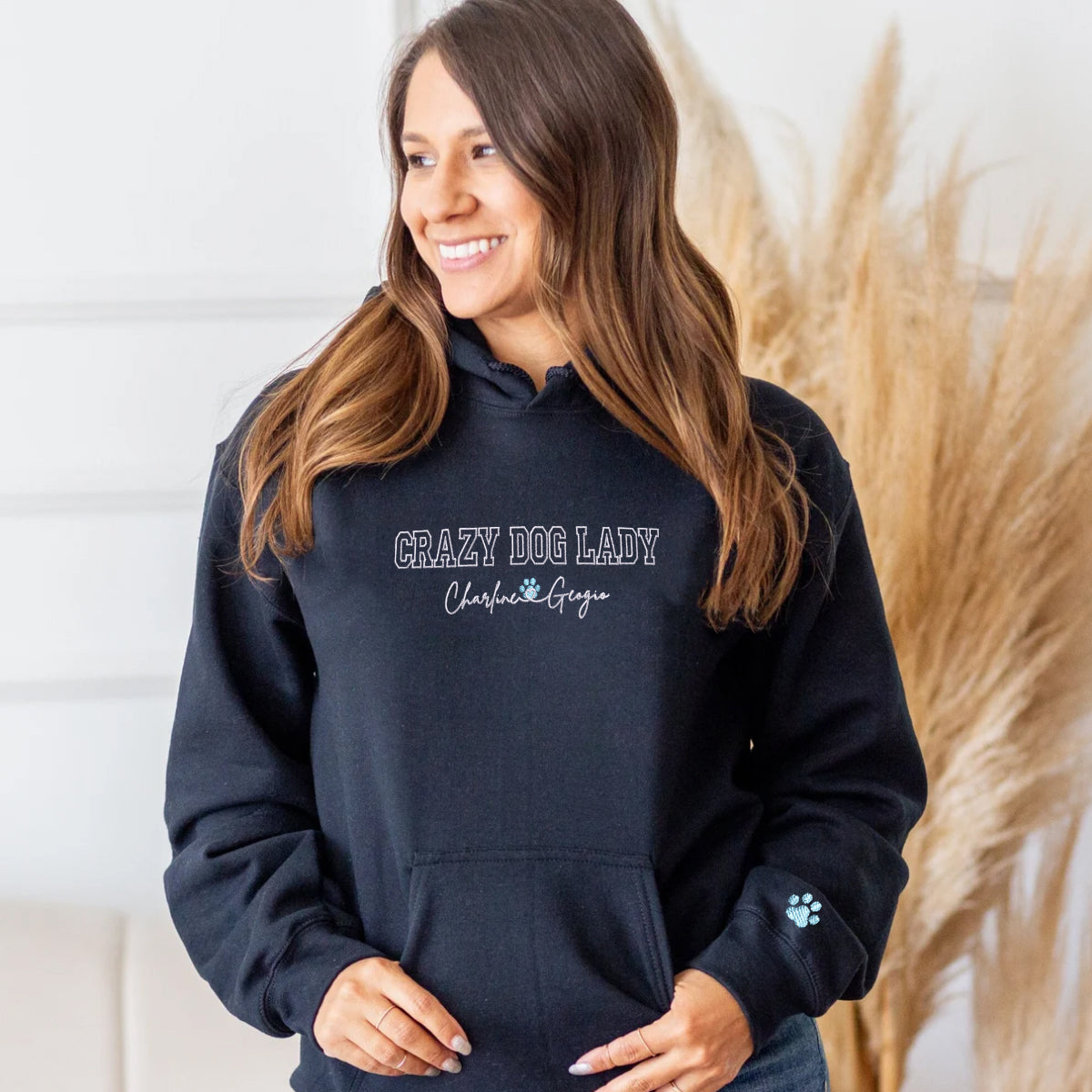 Custom Crazy Dog Lady With Names Embroidered Hoodie