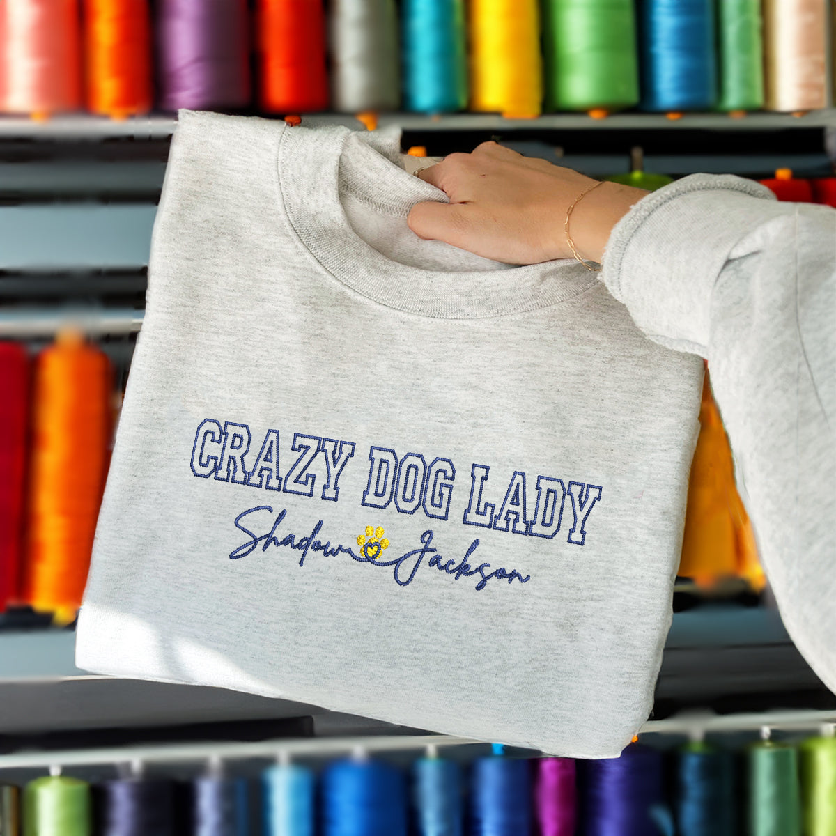 Custom Crazy Dog Lady With Names Embroidered Sweatshirt