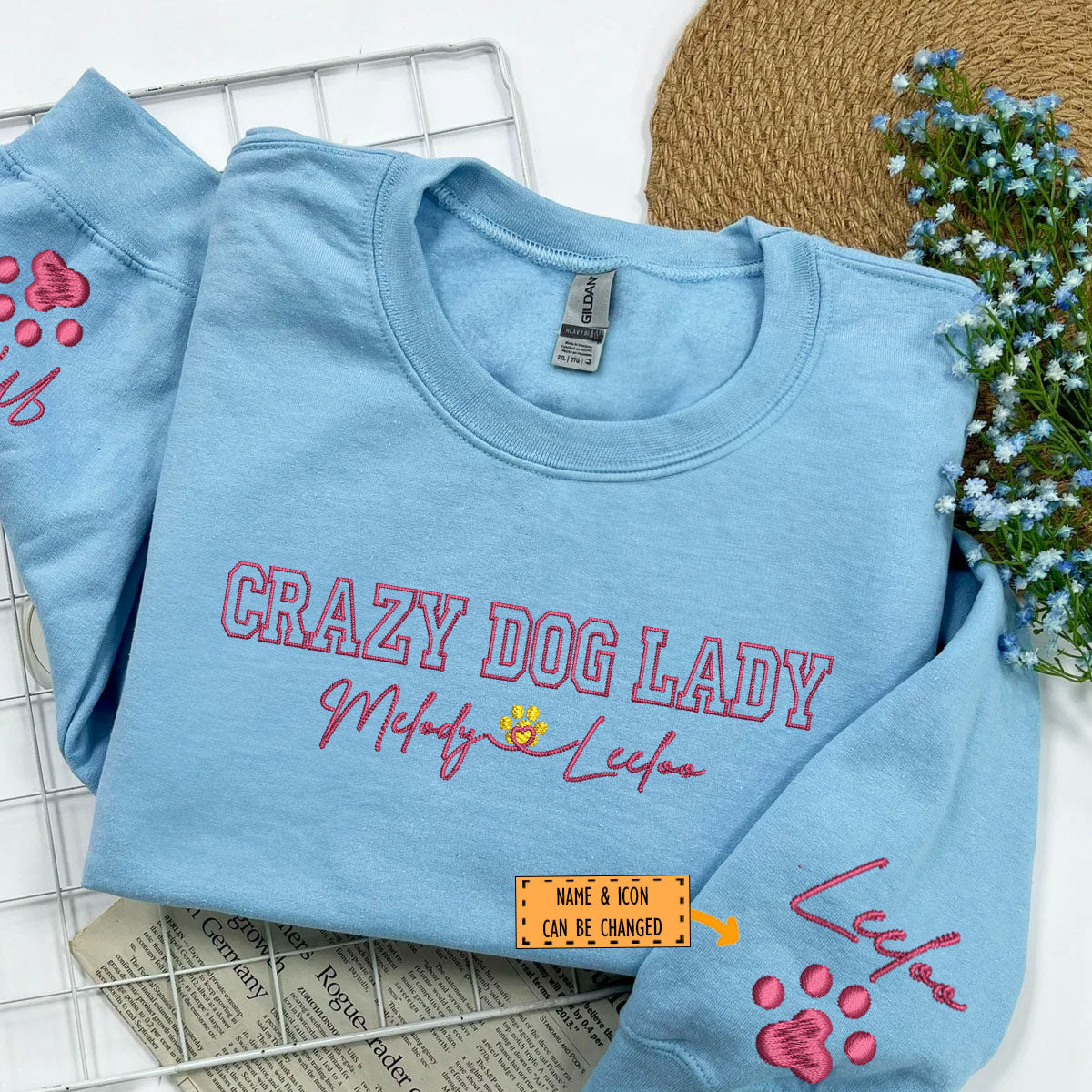 Custom Crazy Dog Lady With Names Embroidered Sweatshirt