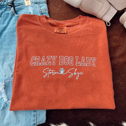 Custom Crazy Dog Lady With Names Embroidered T-Shirt