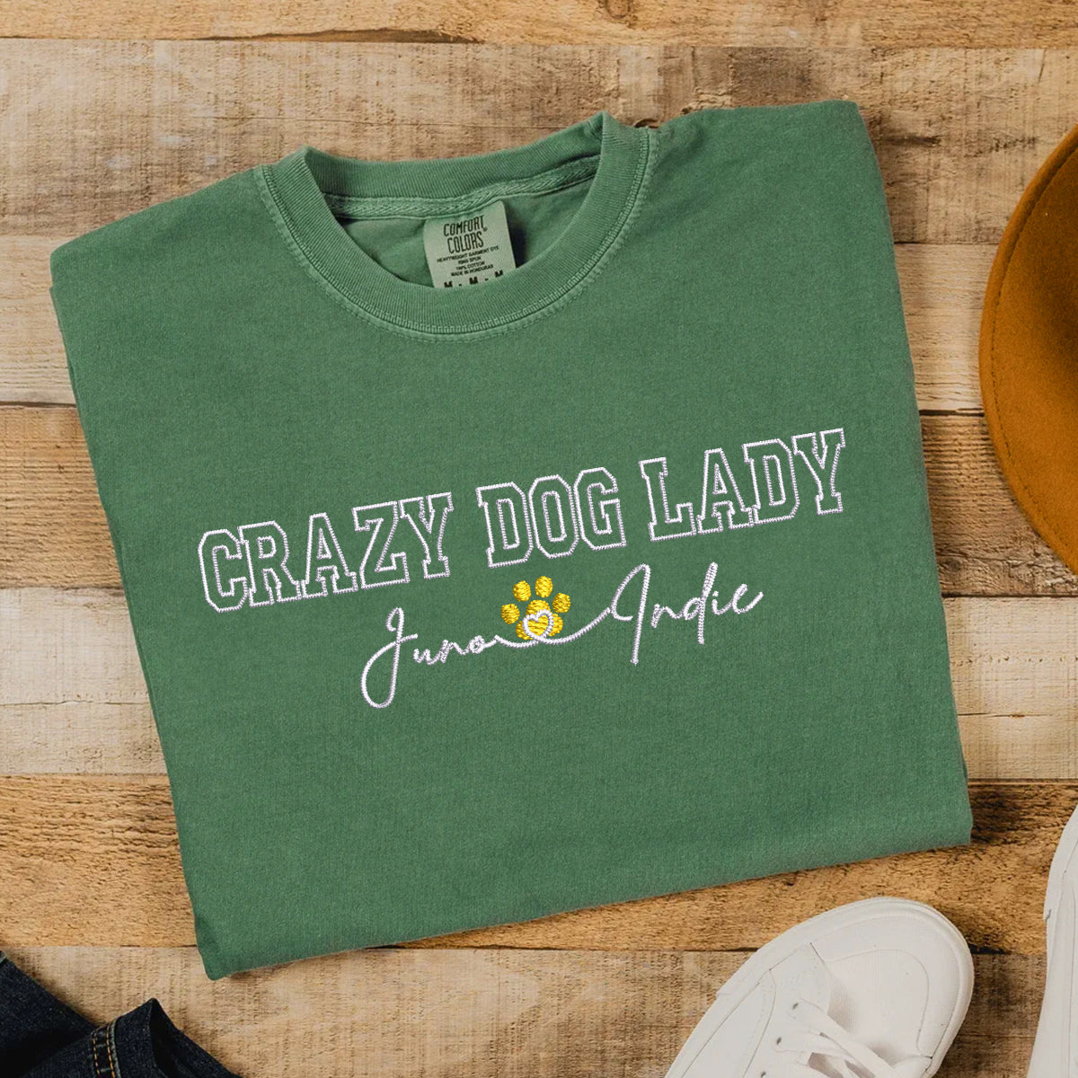 Custom Crazy Dog Lady With Names Embroidered T-Shirt