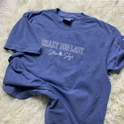 Custom Crazy Dog Lady With Names Embroidered T-Shirt