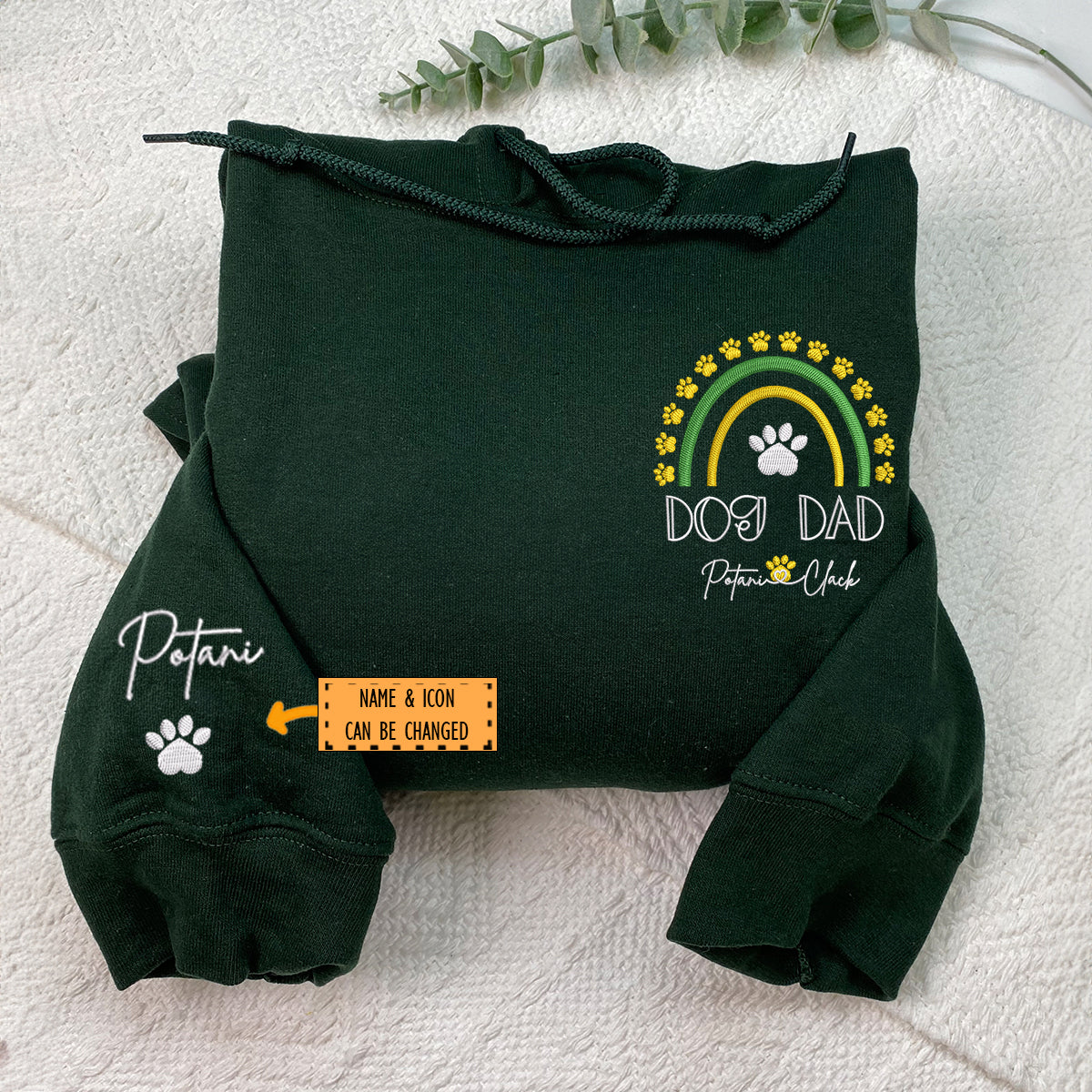 Custom Dog Dad Rainbow With Names Embroidered Hoodie