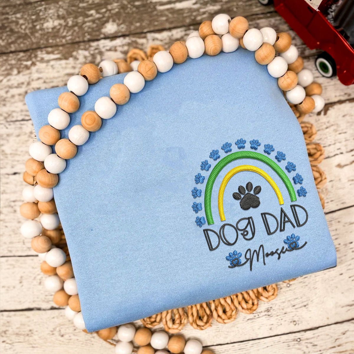 Custom Dog Dad Rainbow With Names Embroidered Hoodie