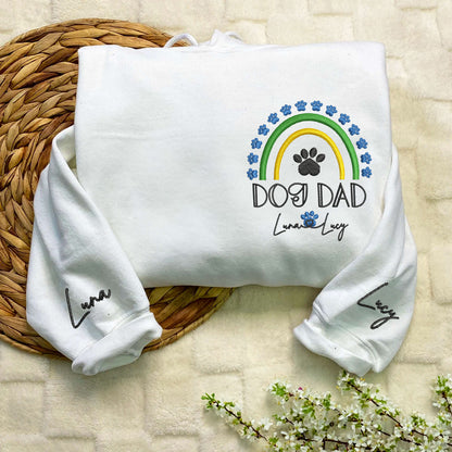 Custom Dog Dad Rainbow With Names Embroidered Hoodie