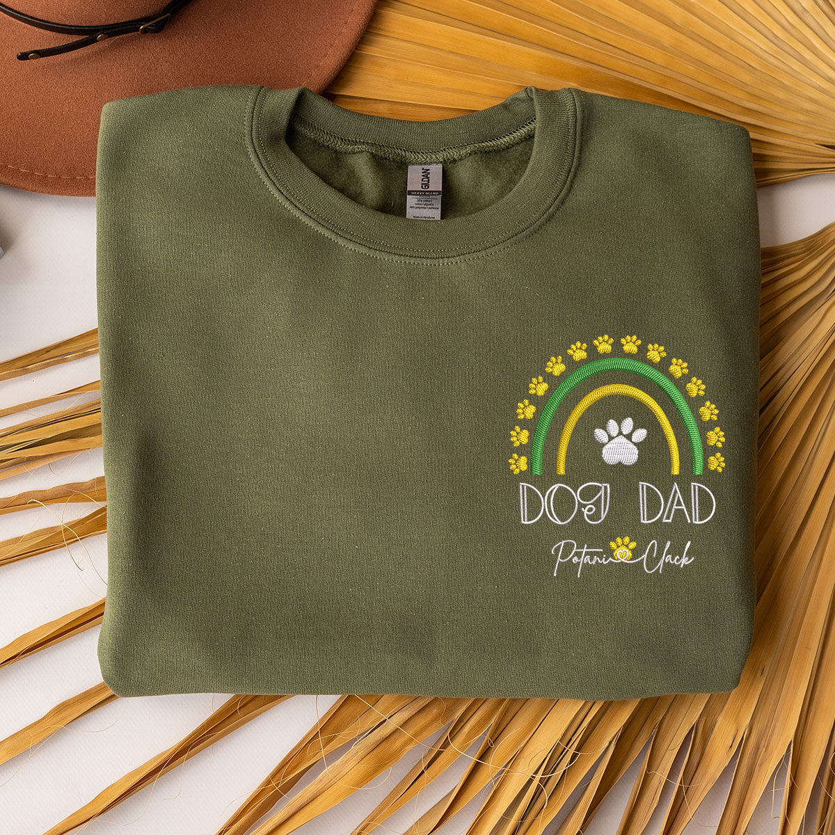 Custom Dog Dad Rainbow With Names Embroidered Sweatshirt