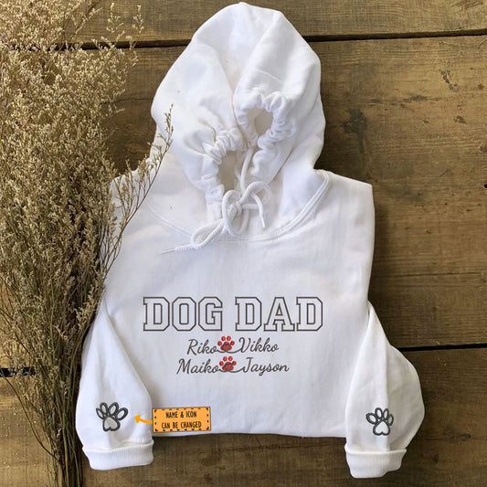 Custom Dog Dad with Names Embroidered Hoodie