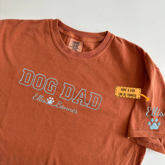 Custom Dog Dad with Names Embroidered T-Shirt