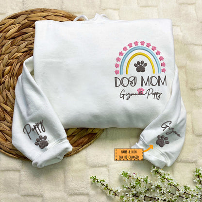 Custom Dog Mom Rainbow With Names Embroidered Hoodie