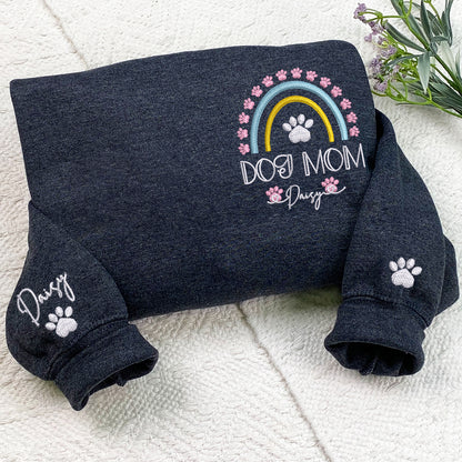 Custom Dog Mom Rainbow With Names Embroidered Hoodie