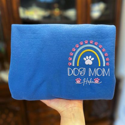 Custom Dog Mom Rainbow With Names Embroidered Hoodie