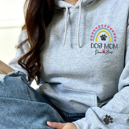 Custom Dog Mom Rainbow With Names Embroidered Hoodie