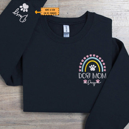 Custom Dog Mom Rainbow With Names Embroidered Sweatshirt