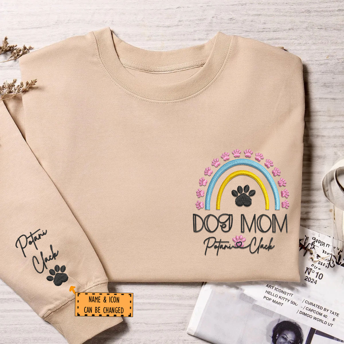 Custom Dog Mom Rainbow With Names Embroidered Sweatshirt