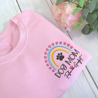 Custom Dog Mom Rainbow With Names Embroidered Sweatshirt