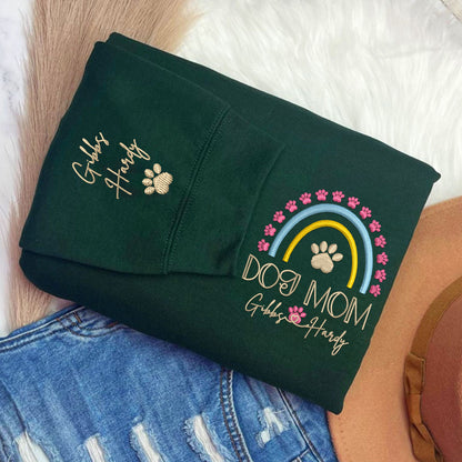 Custom Dog Mom Rainbow With Names Embroidered Sweatshirt