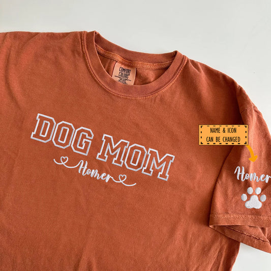 Custom Dog Mom with Names Embroidered T-Shirt