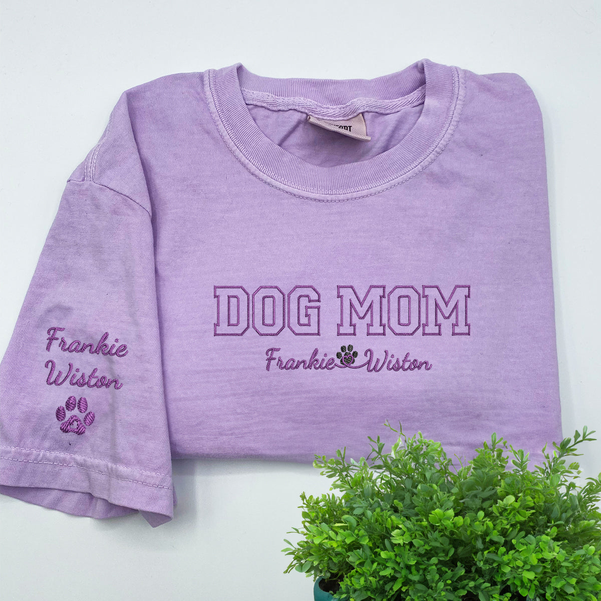 Custom Dog Mom with Names Embroidered T-Shirt