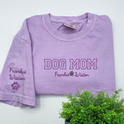 Custom Dog Mom with Names Embroidered T-Shirt