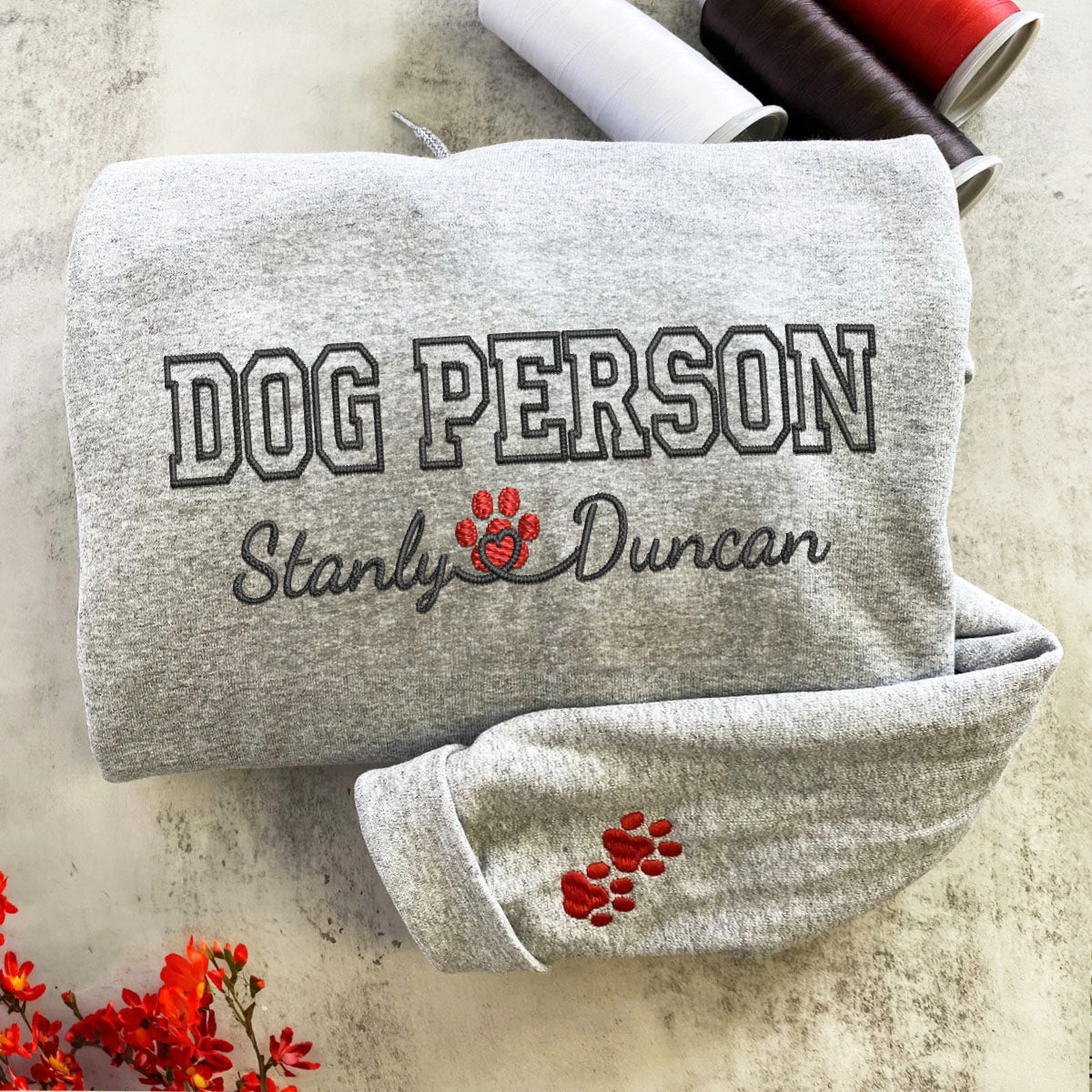 Custom Dog Person With Names Embroidered Hoodie