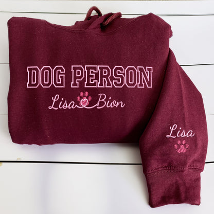 Custom Dog Person With Names Embroidered Hoodie