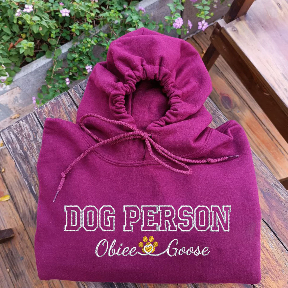 Custom Dog Person With Names Embroidered Hoodie