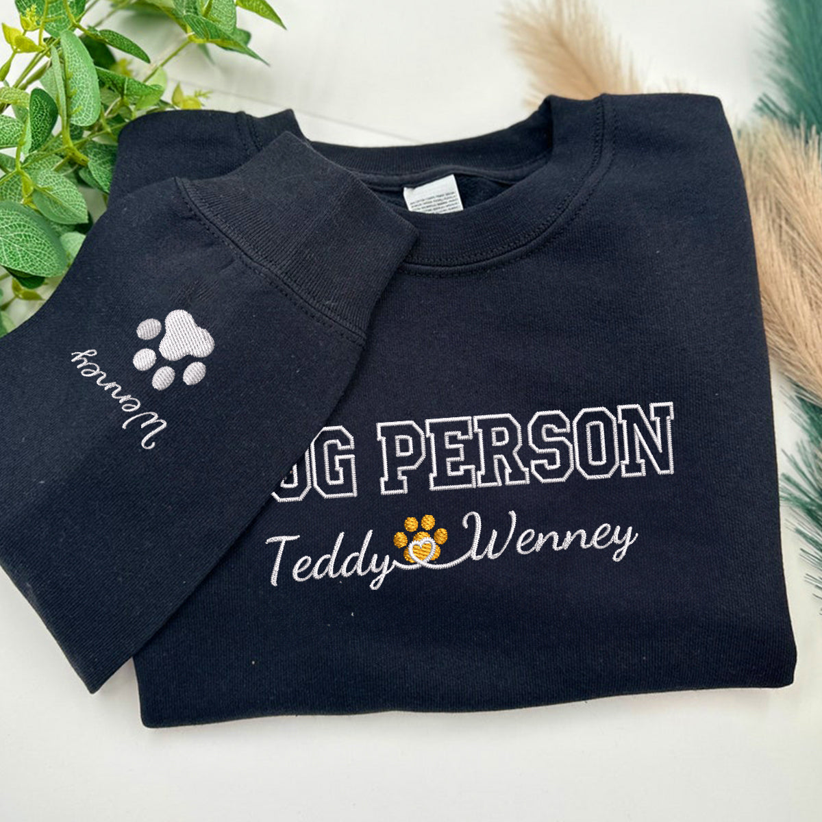 Custom Dog Person With Names Embroidered Sweatshirt