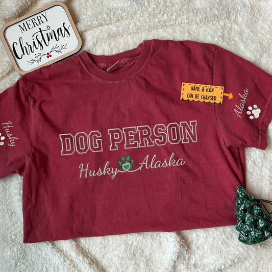 Custom Dog Person With Names Embroidered T-Shirt