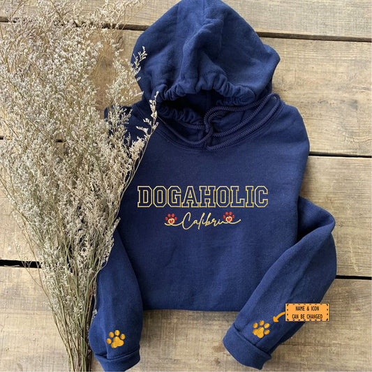 Custom Dogaholic With Names Embroidered Hoodie