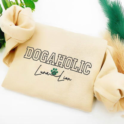 Custom Dogaholic With Names Embroidered Hoodie