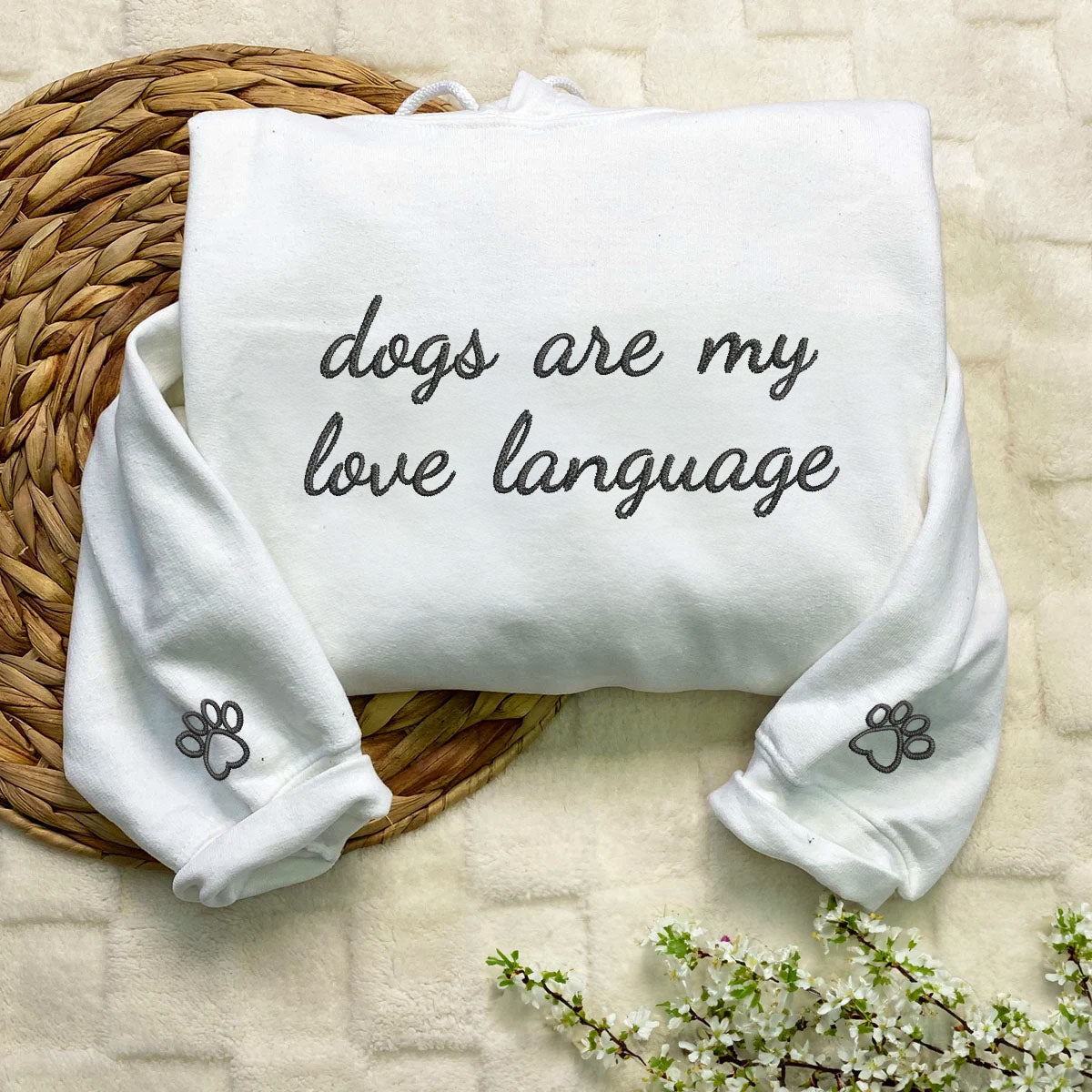 Custom Dogs Are My Love Language Embroidered Hoodie