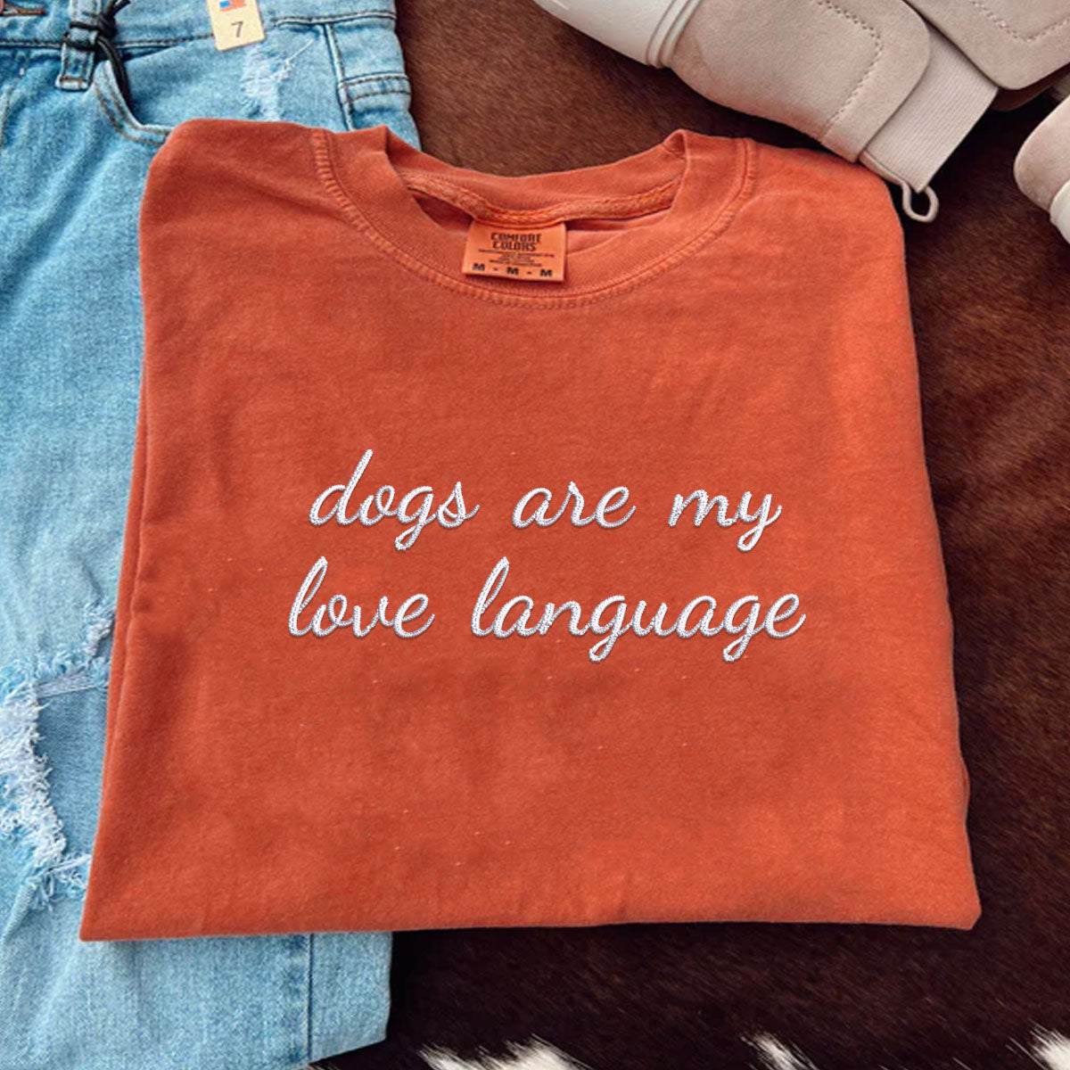 Custom Dogs Are My Love Language Embroidered T-Shirt