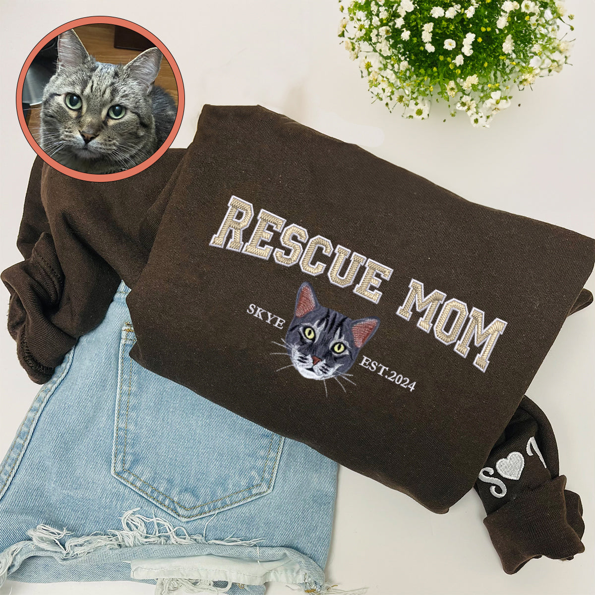 Custom Full-Color Varsity Rescue Mom Embroidered Hoodie