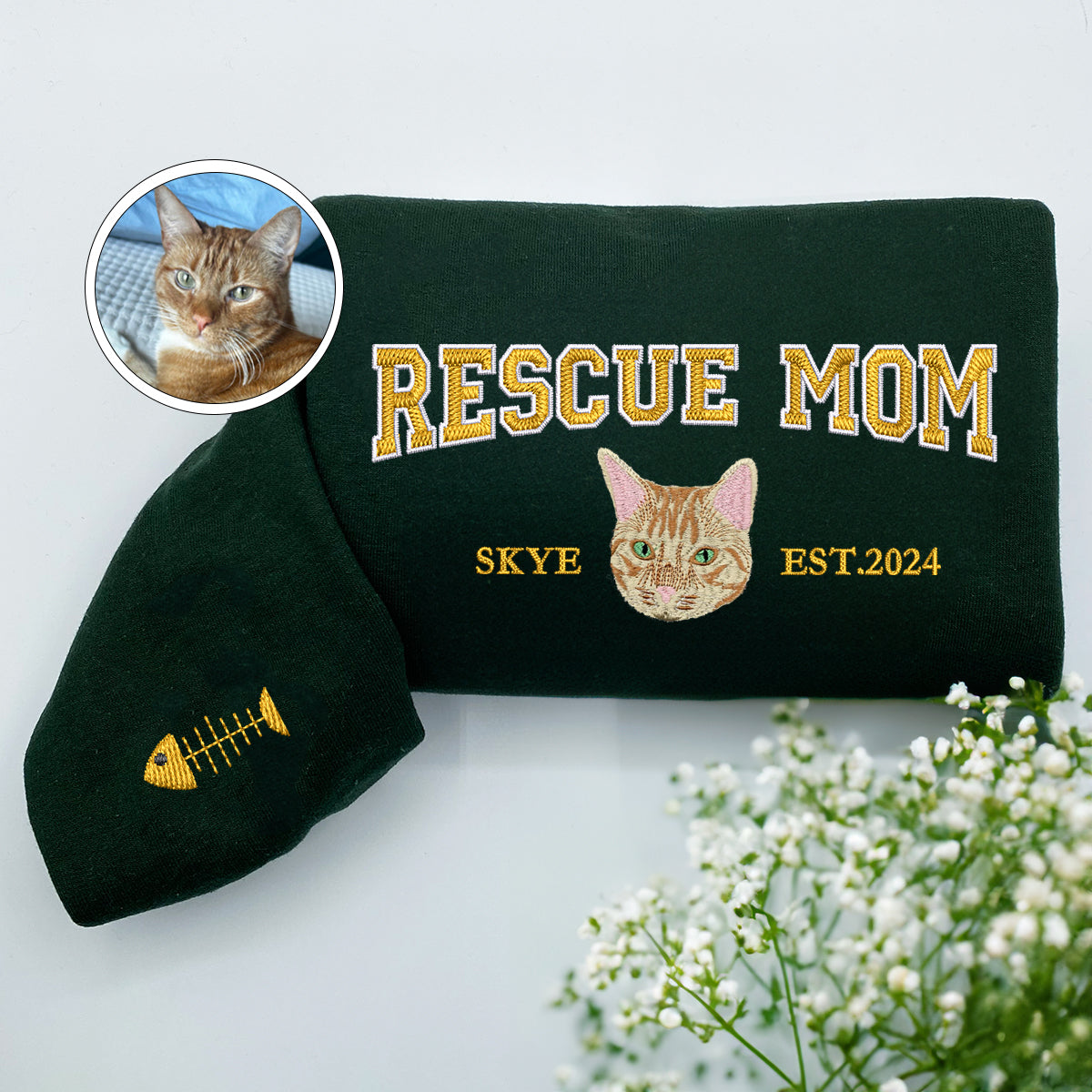 Custom Full-Color Varsity Rescue Mom Embroidered Hoodie