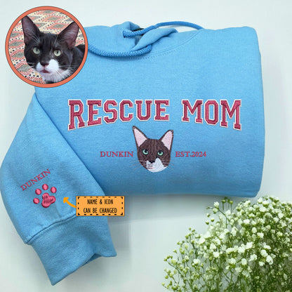 Custom Full-Color Varsity Rescue Mom Embroidered Hoodie