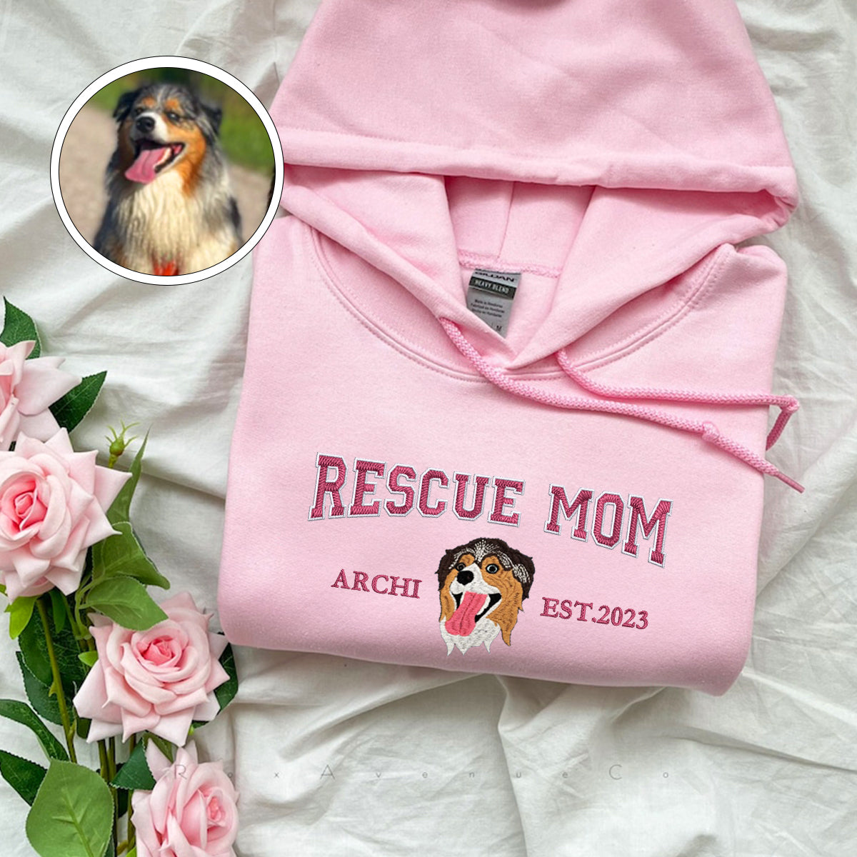 Custom Full-Color Varsity Rescue Mom Embroidered Hoodie