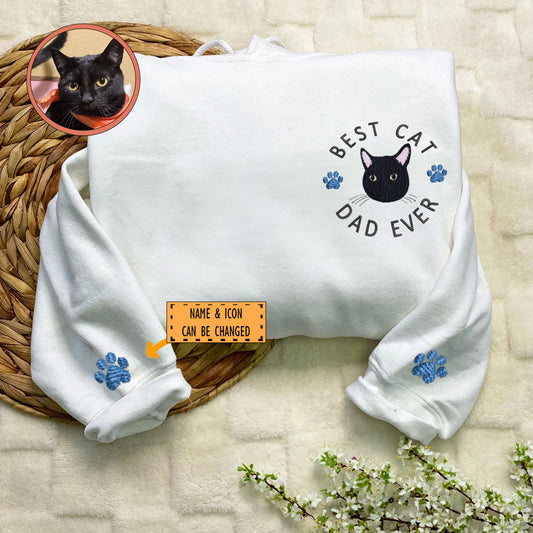 Custom Full-Color Best Cat Dad Ever Embroidered Hoodie