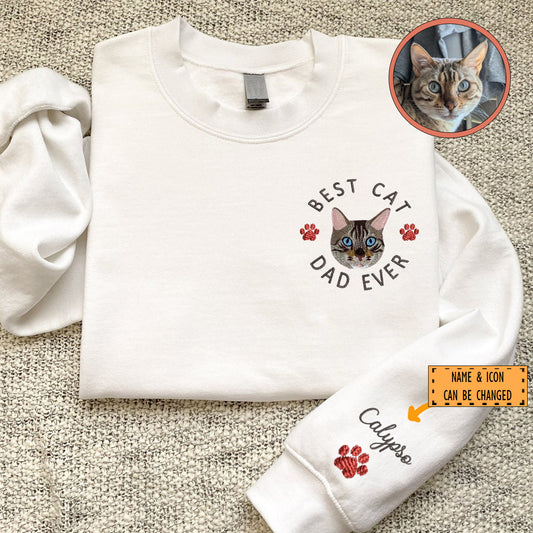 Custom Full-Color Best Cat Dad Ever Embroidered Sweatshirt