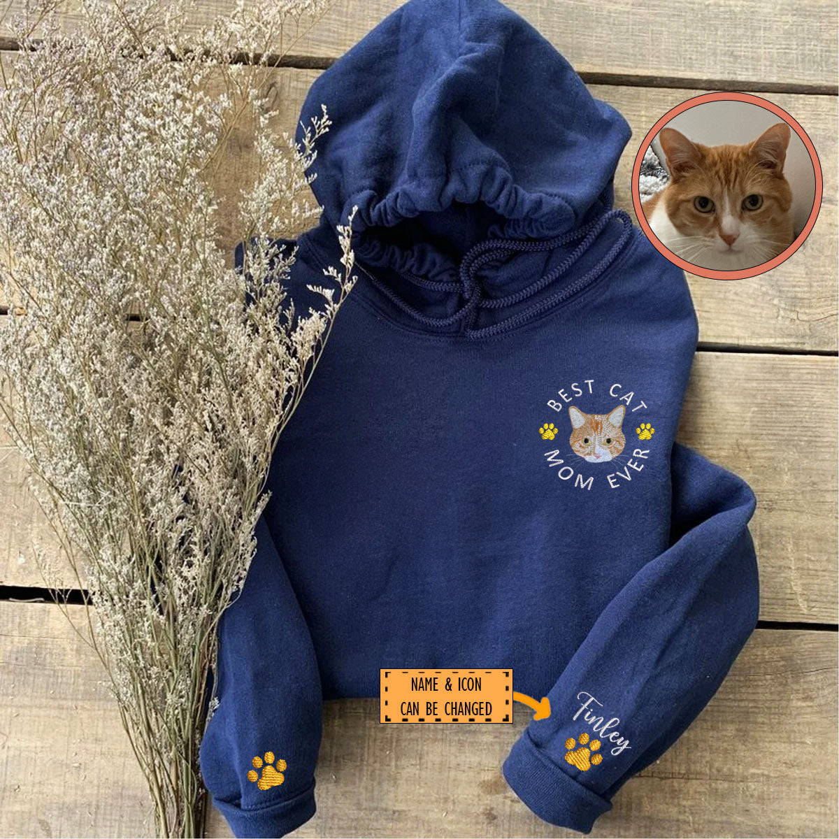 Custom Full-Color Best Cat Mom Ever Embroidered Hoodie