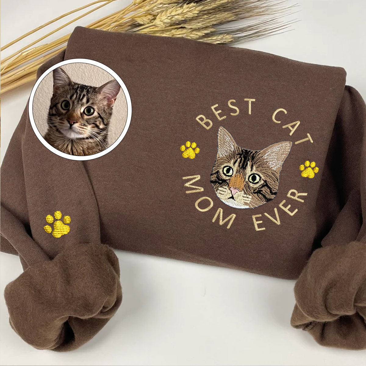 Custom Full-Color Best Cat Mom Ever Embroidered Hoodie