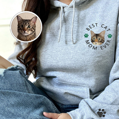 Custom Full-Color Best Cat Mom Ever Embroidered Hoodie