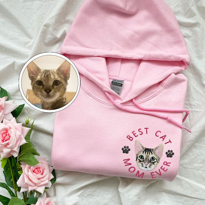 Custom Full-Color Best Cat Mom Ever Embroidered Hoodie