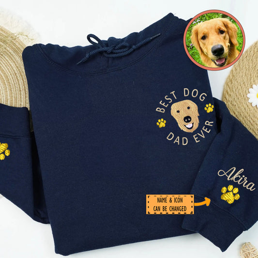 Custom Full-Color Best Dog Dad Ever Embroidered Hoodie