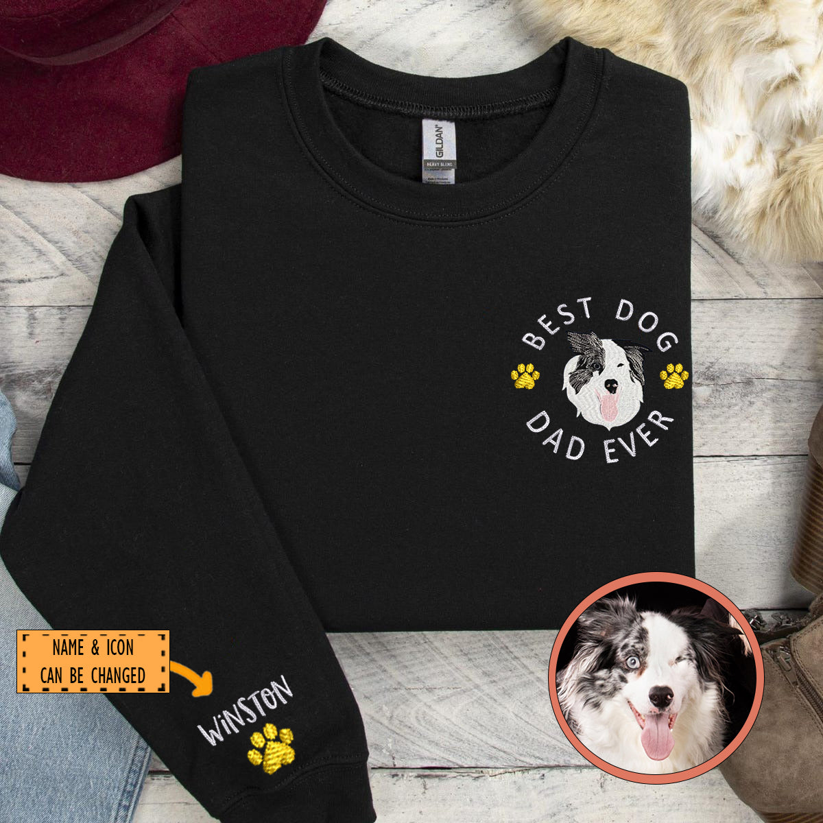 Custom Full-Color Best Dog Dad Ever Embroidered Sweatshirt