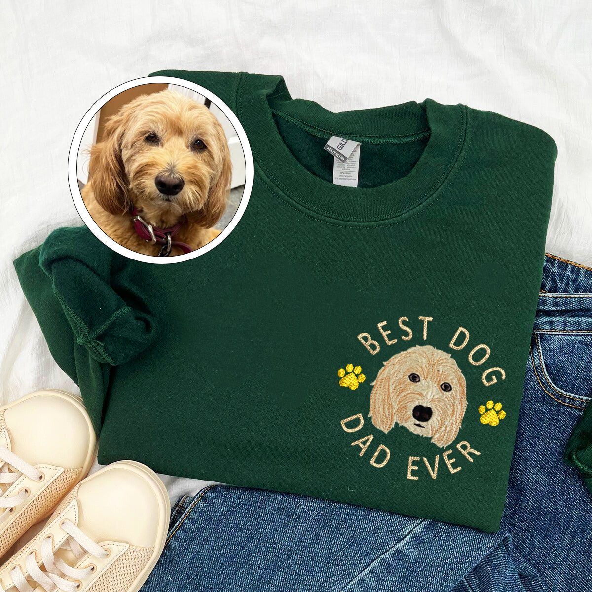 Custom Full-Color Best Dog Dad Ever Embroidered Sweatshirt