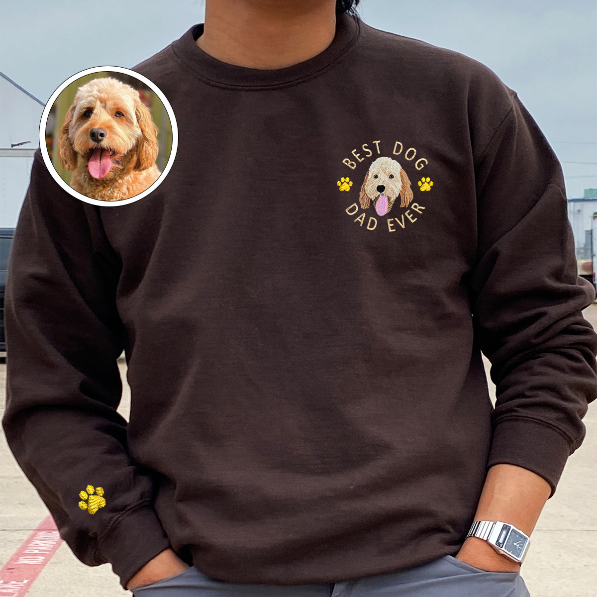 Custom Full-Color Best Dog Dad Ever Embroidered Sweatshirt