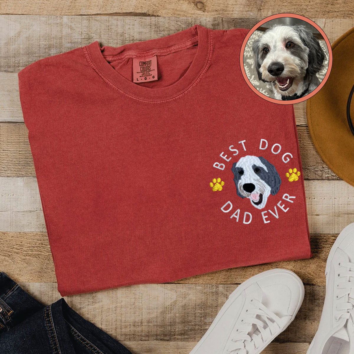 Custom Full-Color Best Dog Dad Ever Embroidered T-Shirt