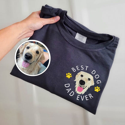 Custom Full-Color Best Dog Dad Ever Embroidered T-Shirt