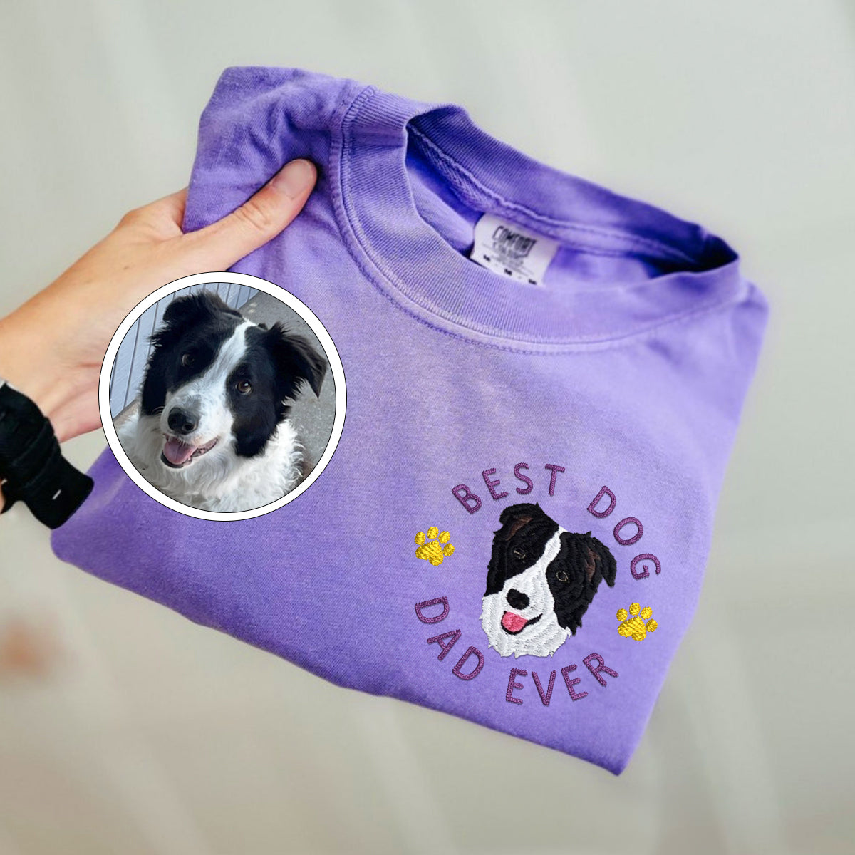 Custom Full-Color Best Dog Dad Ever Embroidered T-Shirt