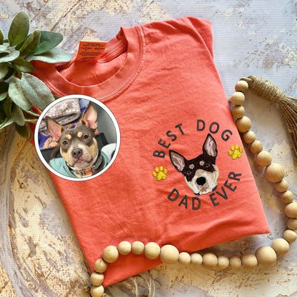 Custom Full-Color Best Dog Dad Ever Embroidered T-Shirt